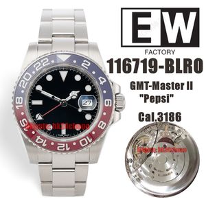 EWF Saatler 116719 BLRO 40mm GMT 904L SS Pepsi Seramik Bezel ETA2836 Cal.3186 Otomatik Erkek Saat Siyah Kadran Paslanmaz Çelik Bileklik Baylar Kol Saatleri