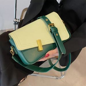 العلامة التجارية تصميم بو الجلود حقيبة crossbody للنساء 2021 الاتجاه النطاق العريض حقيبة الكتف الإناث أزياء اللون بلون مغاير حقيبة يد