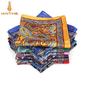 Brand Mens Handkerchief Vintage Paisley Pocket Square Soft Hankies Wedding Party Business Artificial Silk Chest Towel