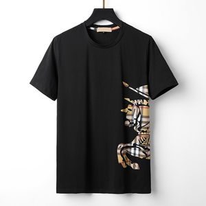 ヨーロッパとアメリカのデザイナーメンズTシャツサマーラウンドカラープリントラグジュアリーファッション格子縞の高級Tシャツコットン通気性汗吸収Slimmingm xl