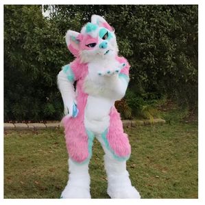 costumes Performance Long Furry Husky Dog Mascot Performance Fursuit Halloween Suit fancy dress costumes advertising mascotte Adult Size Character