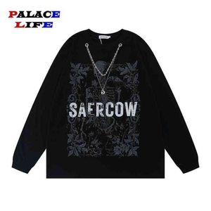 HARAJUKU Fashion Casual Pullovers Autumn Men Oversize Sticked Jumper Sweaters Hip Hop Skeleton Graphic Print Streetwear T220730