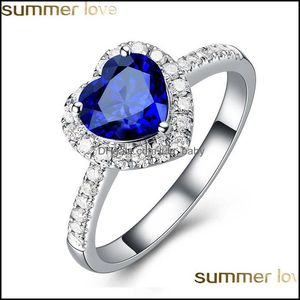 Band Rings Jewelry Blue Austrian Crystal Heart Love For Women Clear Rhinestone Romantic Wedding Party Wholesale Drop Delivery 2021 Cgreb