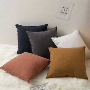 Pillow Case Solid Color Ramie Cotton Throw With Zipper Euro Sham Custom Size Cushion Cover Cosy Couch Decoration PillowcasePillow