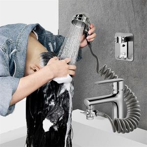 Extern duschkranhållare Artefakt Tvätthår Pet Washer Badrum Köksbassäng Knappfilter Flexibel Slang Bidet Spray Gun 220401