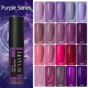 Nail Gel LILYCUTE 7ml Nails Polish Glitter Purple Semi Permanent UV Fall Winter Color Hybrid Base Top Coat Soak Off Art Prud22