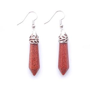 Wojiaer Natural Golden Sand Gemstone Dangle Earrings六角形の尖った女性のためのレイキチャクラビーズR3061