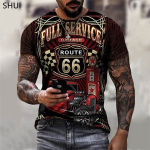 Летняя маршрут 66 3D -печать мужская уличная футболка o Шея с коротким рукавам. Случайный негабаритный топ XXS 6xl Black 220620