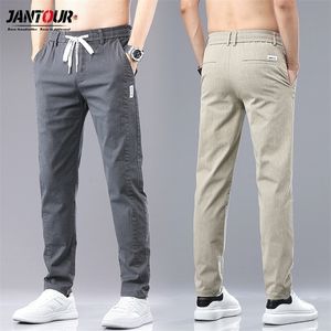 Pantaloni casual da uomo primavera estate cotone tinta unita slim coulisse vita elastica pantaloni da jogging sottili classici kaki grigio uomo 220330