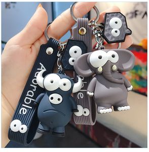 Party Favor Funny ugly cute eye-popping elephant keychain cute cartoon glue-popping cow car key chain ring bag pendant