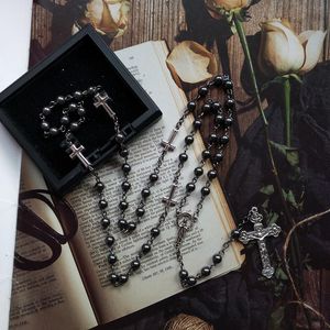 Pendant Necklaces Our Lady Of Guadalupe Medal Rosary Necklace Black Hematite Prayer Bead Chain Crucifix Cross Religious Jewelry Gifts