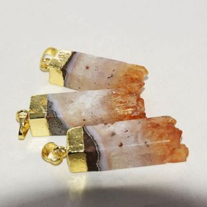 Pendant Necklaces Natural Citrine Yellow Crystal Stone Druzy For Jewelry Making 2022 Gold Plating Cap Raw Quartz Long Rectangle Geode 5pcPen