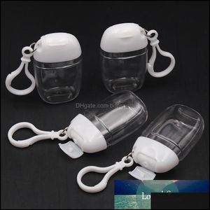 Pacote garrafas de escrit￳rio Escola comercial PC industrial 30ml Sinitalizador de m￣o vazio Viagem Torno de tamanho pequeno Hook Keychain Carriers White Cap R