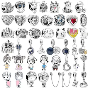 Perline di fascino in argento 925 ciondola il nuovo colore argento Catenina di sicurezza gatto fortunato Unicorno Ragazzo Ragazza Amore Perlina Fit Pandora Charms Bracciale Accessori gioielli fai da te