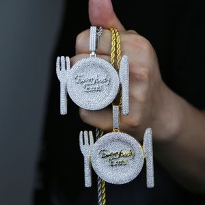 Trendy Bling Letters Everyday Eats Pendant for Men Boy Hip Hop Iced Out Rock Style Initial Charms Necklace Jewelry Gift