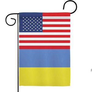 Amerikanische Ukraine US-Freundschafts-Gartenflagge, regionale Nation, internationale Welt, Land, besonderes Gebiet, Hausdekoration, Banner B0504