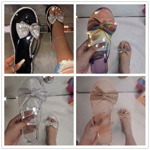 2022 Summer Sandals Designer Womens Slippers Herringbone Drag Slides Female Shoes Bow Drill Ladies Flip Flops