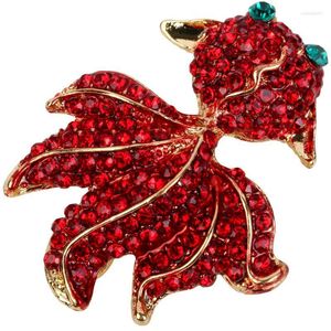 Pinos broches yacq peixe dourado broche pino antigo ouro vermelho w jóias de animais de cristal presentes para mulheres meninas mamãe seu atacado gota ba20 Seau22