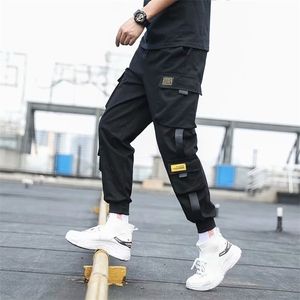 Mens Side Pockets Cargo Harem Ribbons Black Hip Hop Male Joggers Trousers Fashion Casual Streetwear Pants 220629