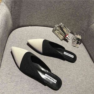 New Slippers Women Fashion Knitting Pointed Women Half Slides Mules Loafers Casual Slipper Female Summer Shoes Flat Sandals G220526