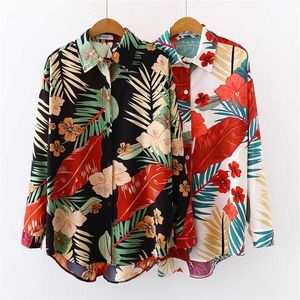Плюс размер пляжного стиля женщин блузки цветочные печать на гавайских рубашках летние повседневные свободные рубашки с длинным рукавом Blusas Mujer 210702