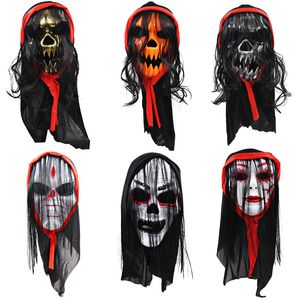 Scary Halloween Party Skull Ghost Masks with Veil Hair Plastic Masquerade Carnival Cosplay Mask