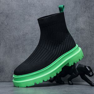 Breathable Sock Boots For Men Fashion Men's Mesh Sneakers High Top Mens Green Shoes