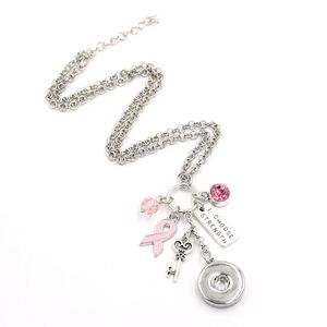 Wholesale Snap Necklaces Breast Cancer Awareness Necklace Pink Ribbon Strength Pendant Charms 18mm Snaps Jewelry New I choose Strength