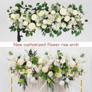 100cm 50cm Artificial Wedding Flowers Wall Iron Arch Backdrop Decor Supplies Fake Silk Peony Rose Row Table Centerpiece Arrange 220527