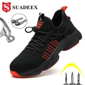 SUADEEX Atmungsaktive Mesh-Sicherheitsschuhe Männer Leichte Turnschuhe Unzerstörbare Stahlkappe Weiche Antipiercing-Arbeitsstiefel Y200915