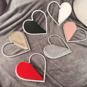 Bolsas de noite Mulheres Ins diamante Saco Circular Manuseie Rhinestone Dinner Clutch Purse Ladies Heart Shape Bolsa SurseeEning