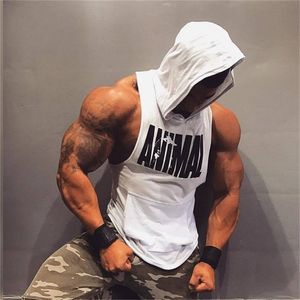 Män bodybuilding bomullstank topp gym fitness huva väst ärmlös skjorta sommar casual mode träning märke kläder 220624