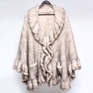 Futra kobiet sztuczne kobiety luksusowy prawdziwy szalk Knitted Stole Lady oryginia poncho moda ciepła 100%naturalnego płaszcza kobiet