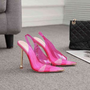 Transparent Pumps Sandals Perspex Heel Stilettos High Heels Point Toes Womens Party Shoes Nightclub Pump 35-42 G220527