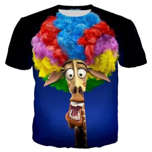 Zürafa Bask T Shirt toptan satış-Erkek Tişörtler YX Girl Gökkuşağı Saç Unisex Tshirt Kadın Erkekler Madagaskar Zürafa Afro Man Tshirts D Baskılı T Shirt Street Giyim xl