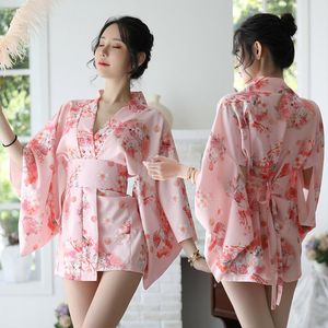 Etnik Giyim Sakura Kız Kimono Elbise Japon Tarzı Yukata Bornoz Kadınlar Çiçek Baskı Haori Japonya Üniforma Cosplay Kostüm Partisi Kısa G