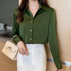 Seidenhemd Frauen Langarmhemden Frauen Weißes Hemd Frau Seidenbluse Tops Plus Größe Casual Frau Solide Grundhemden Blusen 210401