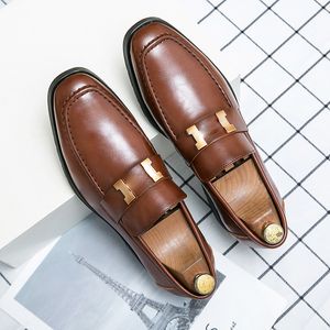 Herren-Schuhe, Müßiggänger, PU-Leder, einfarbig, runde Zehen, flache Absätze, modisch, klassisch, für Büro, professionell, bequem, Slip-On, lässig, DH832