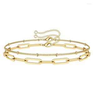 Link Chain 2pc 14 K Gold Filled Fashion Women's Jewelry Double Layer Pärlor Armband för Gift Girls Lady Drop Fawn22