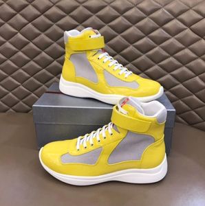 Lyxigt Brand America Cup High-Top Sneakers Shoes Men Rubber Sole Casual Walking Tyg Patent Leather Comfort Outdoor Runner Sports EU38-46 Original Box