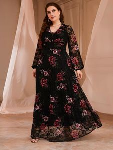 Plus Size Dresses 2022 Spring Large Maxi Turkish Chic Elegant Women Long Sleeve Printed Party Evening Festival ClothingPlus