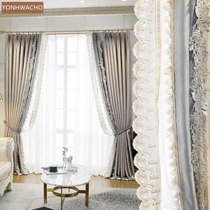 Cortina cortina villa personalizada imitação francesa Seda Precision Fabrics Luxury Lace Romântico Blackout Tulle Painel C721Curtain