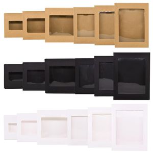 Hediye sargısı 6pcs siyah/beyaz kraft kağıt diy kutusu pencere düğün doğum günü partisi dekorasyon kek ambalaj etkinliği vaka kaydı