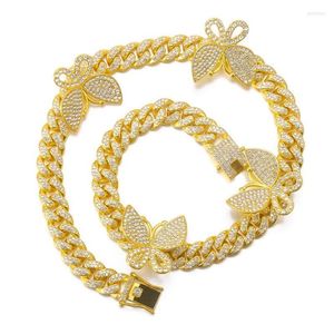 Chokers 12mm Miami Cuban Link Chain Butterfly Rappers Necklace Cubic Zirconic Choker With Removable Charm 20inchChokers Godl22