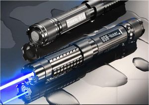 VARM! Super kraftfull militär hög effekt 500000m blå laserpekare 450nm SOS LED Laser Torch Sight Flashlight Light Beam Lazer Astronomy Jakt