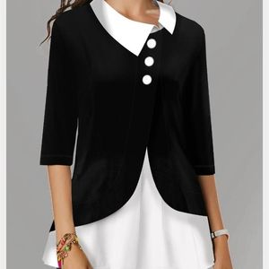 Shirt Blouse Women Fashion Turndown collar Irregularity Splicing female 34 Sleeve head shirt Office clothes 210401