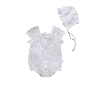 Baby Girl Lace Jacquard Girls Letnia sukienka Koreańska wersja dziewczyna Baby Pure Princess Summer White Romper With Hat 2 sztuki zestaw G220510