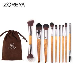 Makeup Tools Zoreya Натуральные кисти набор Professional Foundation Blushes Heal Shade Browbrow Blunding Blending Brush Toll Beauty MaquillaJe220422