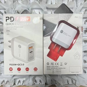 AC Quick Charge QC3.0 PD Laddare 18W 25w USB Typ C Mobiltelefon Väggladdare Adapter För iPhone Samsung EU UK US Plug Dual Ports Snabbladdare