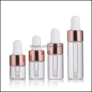 Imballaggio Bottiglie Ufficio Scuola Affari Industriale Vetro trasparente/smerigliato Olio essenziale Per Con tappo in oro rosa 1 ml 2 ml l 5 ml Flacone contagocce Dr